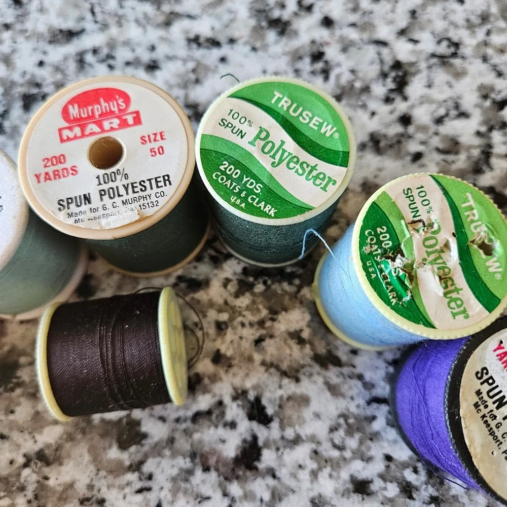 Vintage Sewing Thread Lot of 9 Spun Polyester Trusew Murphy Mart Mixed Colors